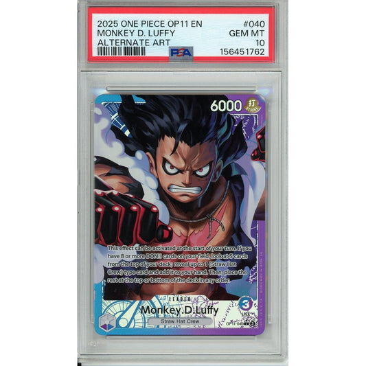 One Piece Graded: Monkey D. Luffy OP11-040 Fist Of Divine Speed Leader Alt Art PSA 10