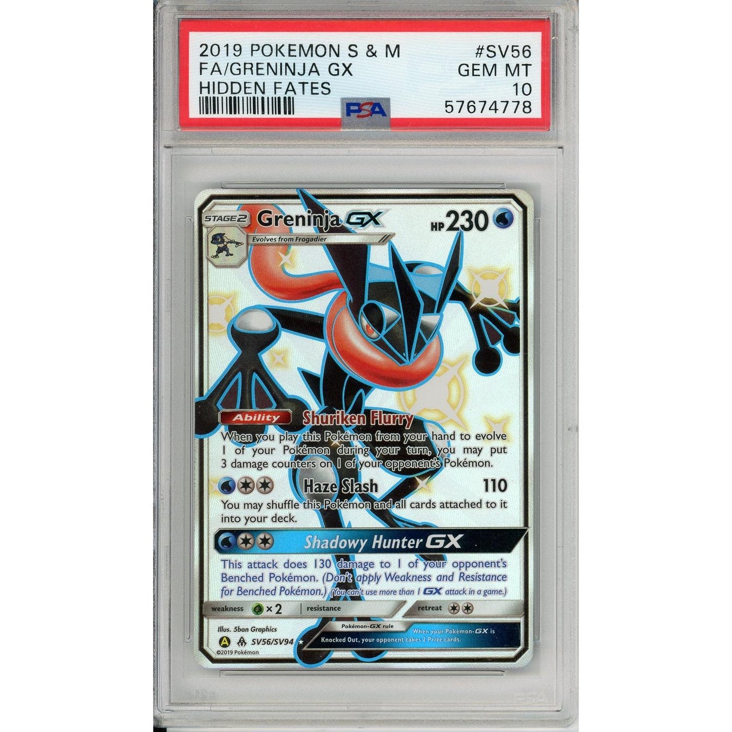 Pokemon Graded: Greninja GX SV56/SV94 Hidden Fates (2019) Full Art Holo PSA 10