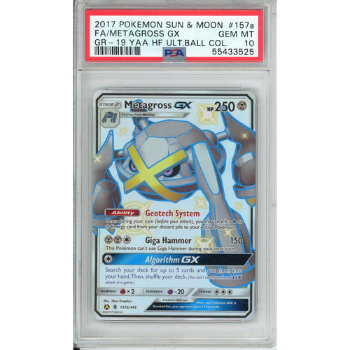 Pokemon Graded: Metagross GX 157a/145 Hidden Fates Ultra Ball Collection (2017) Full Art Holo PSA 10