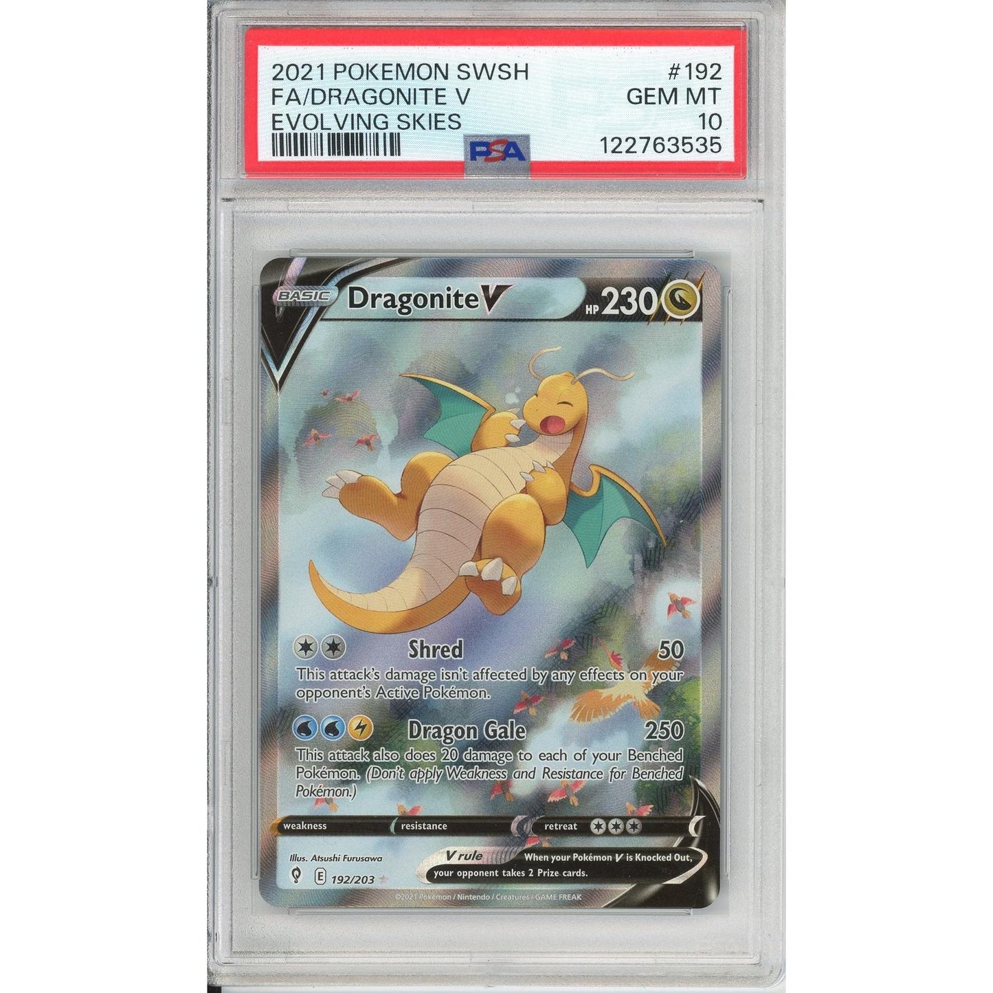 Pokemon Graded: Dragonite V 192/203 Evolving Skies (2021) Full Art Holo PSA 10 (Slight Crack In Slab)