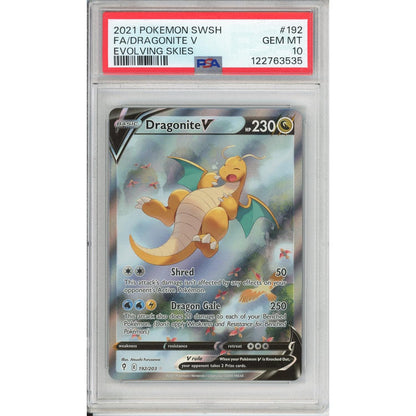 Pokemon Graded: Dragonite V 192/203 Evolving Skies (2021) Full Art Holo PSA 10 (Slight Crack In Slab)