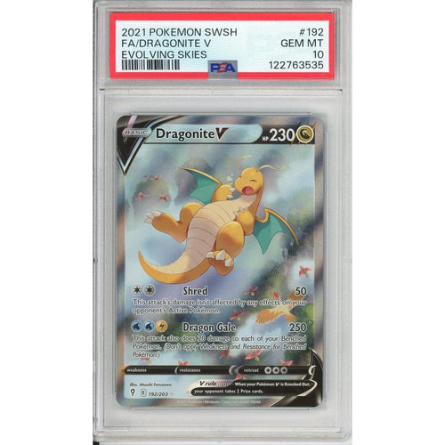 Pokemon Graded: Dragonite V 192/203 Evolving Skies (2021) Full Art Holo PSA 10 (Slight Crack In Slab)