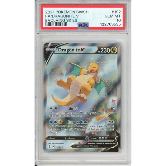 Pokemon Graded: Dragonite V 192/203 Evolving Skies (2021) Full Art Holo PSA 10 (Slight Crack In Slab)