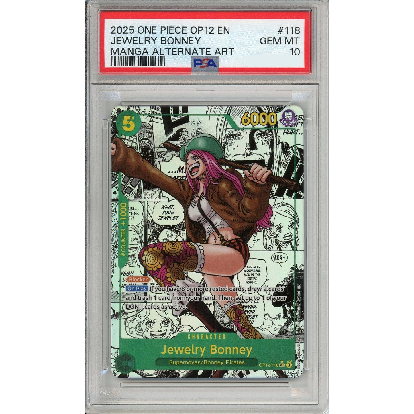 One Piece Graded: Jewelry Bonney Manga Alt Art OP12-118 Legacy Of The Master PSA 10