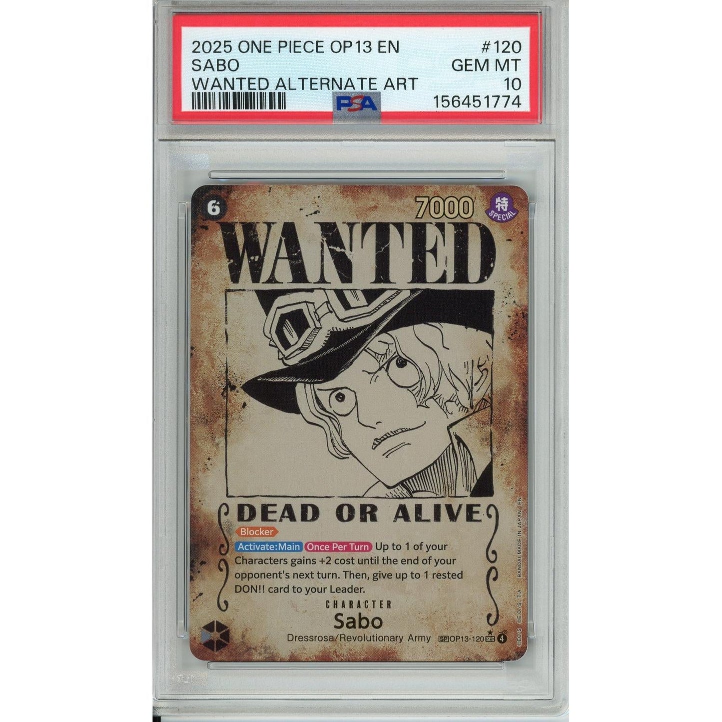 One Piece Graded: Sabo Wanted Poster OP13-120 Carrying On His Will PSA 10