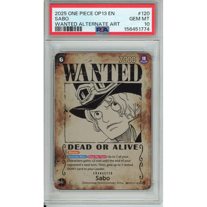 One Piece Graded: Sabo Wanted Poster OP13-120 Carrying On His Will PSA 10