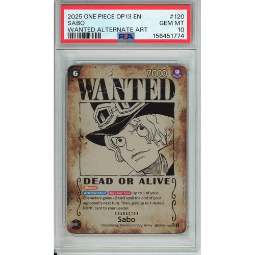 One Piece Graded: Sabo Wanted Poster OP13-120 Carrying On His Will PSA 10