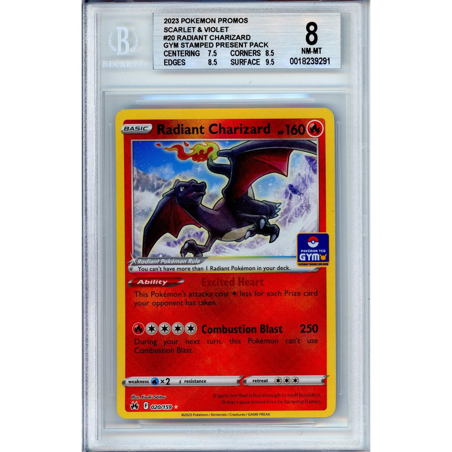 Pokemon Graded: Radiant Charizard 20/159 Scarlet & Violet (2023) Beckett 8