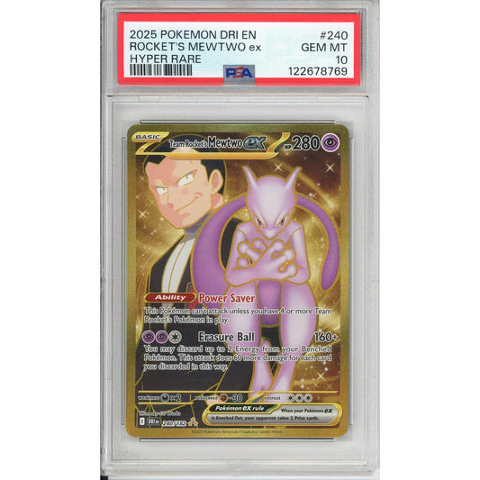 Pokemon Graded: Team Rocket's Mewtwo ex 240/182 Destined Rivals (2025) Gold Hyper Rare PSA 10