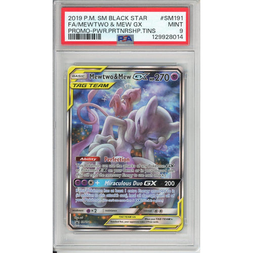 Pokemon Graded: Mewtwo & Mew GX #SM191 Power Partnership Tin Promo (2019) Holo PSA 9