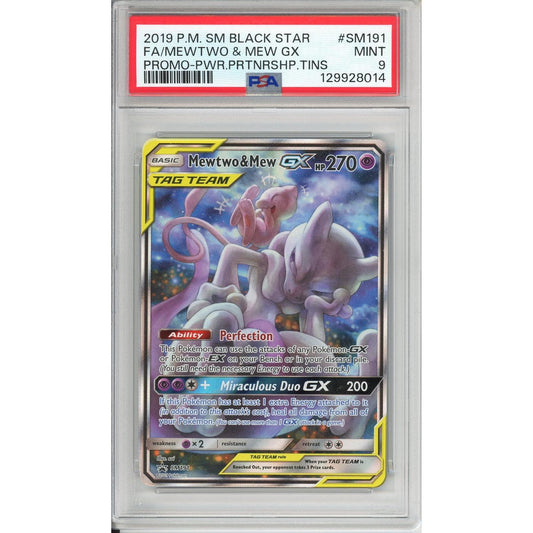 Pokemon Graded: Mewtwo & Mew GX #SM191 Power Partnership Tin Promo (2019) Holo PSA 9