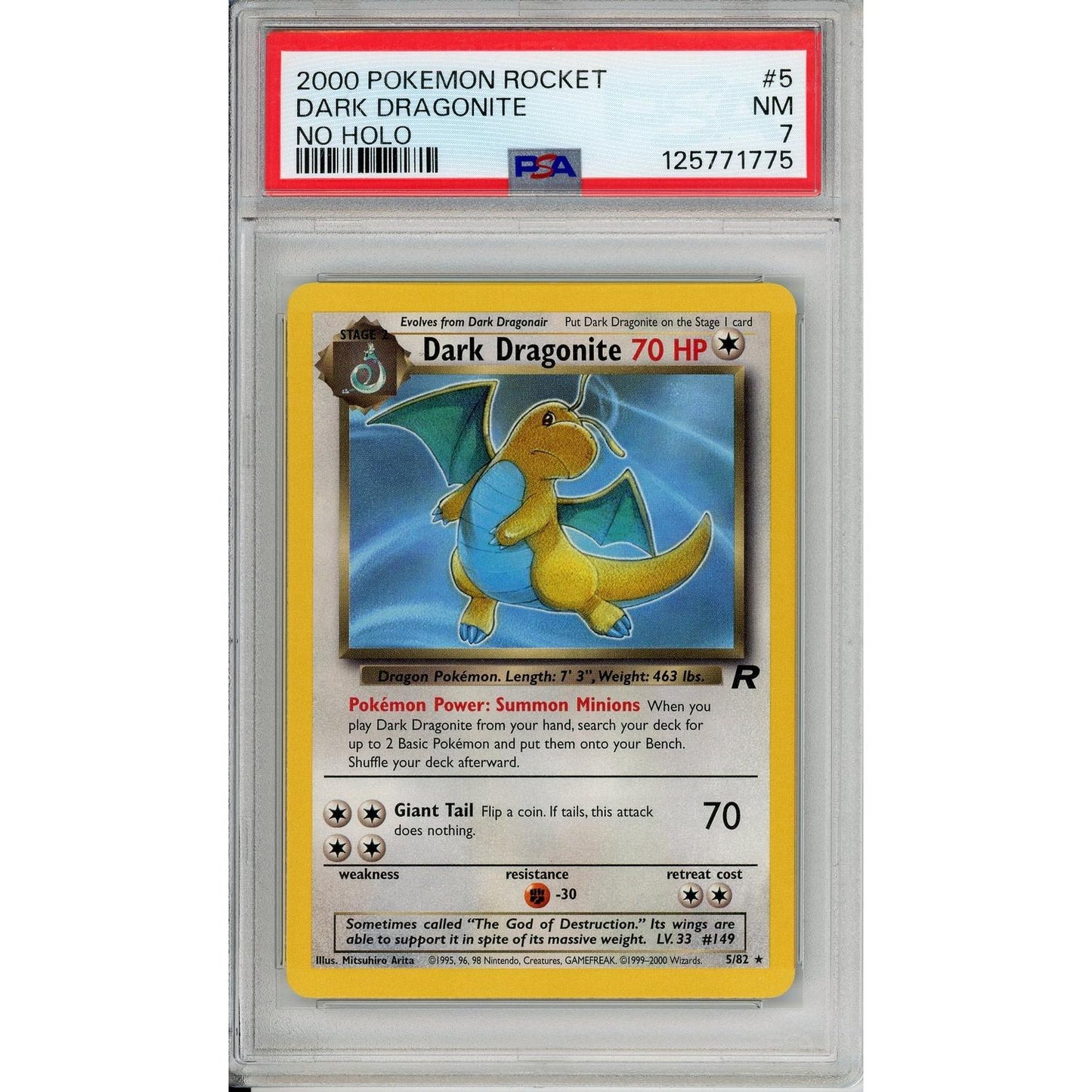 Pokemon Graded: Dark Dragonite 5/82 Team Rocket (2000) No Holo Error PSA 7