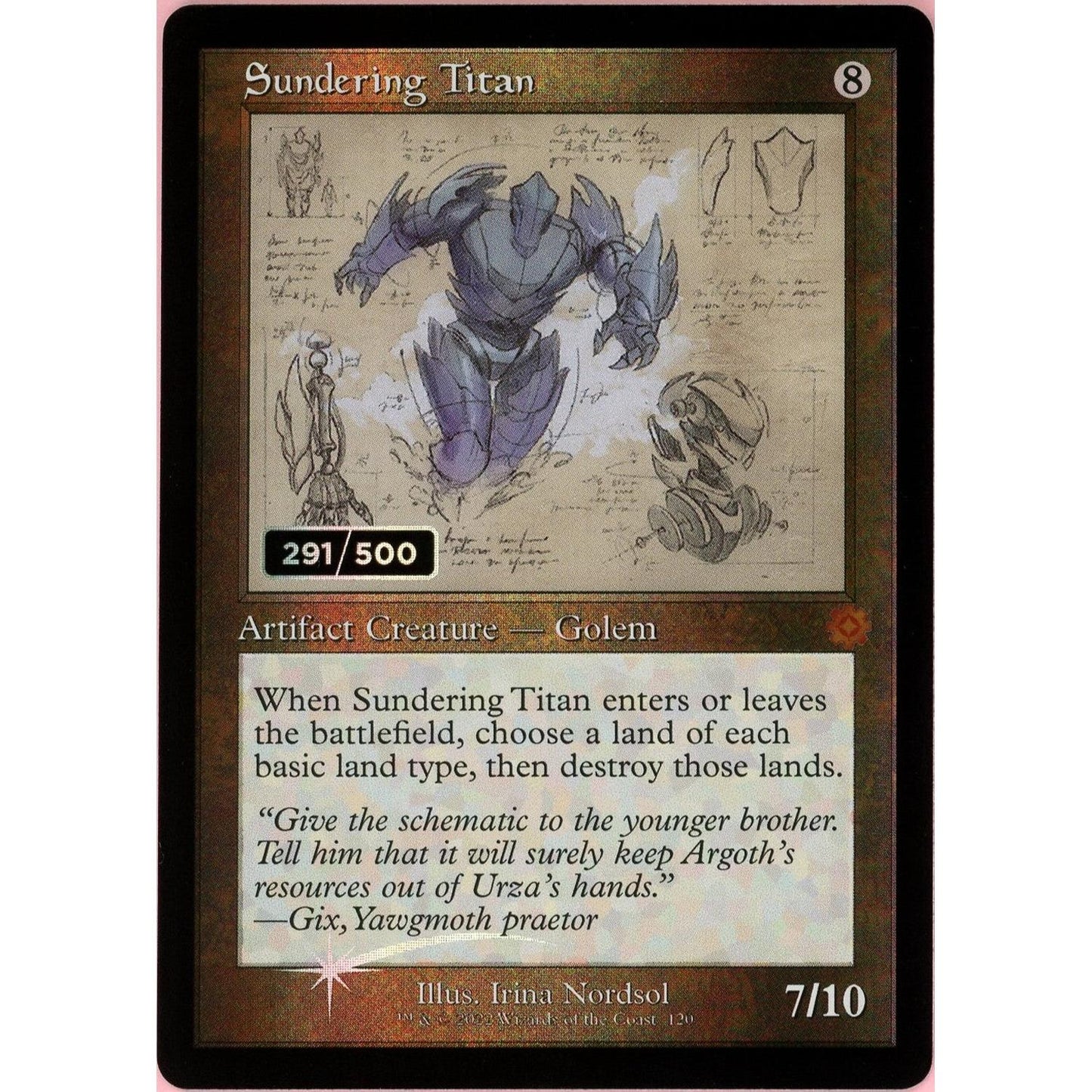 MTG Single: Sundering Titan Serialized 291/500 Brother's War Retro Artifacts NM