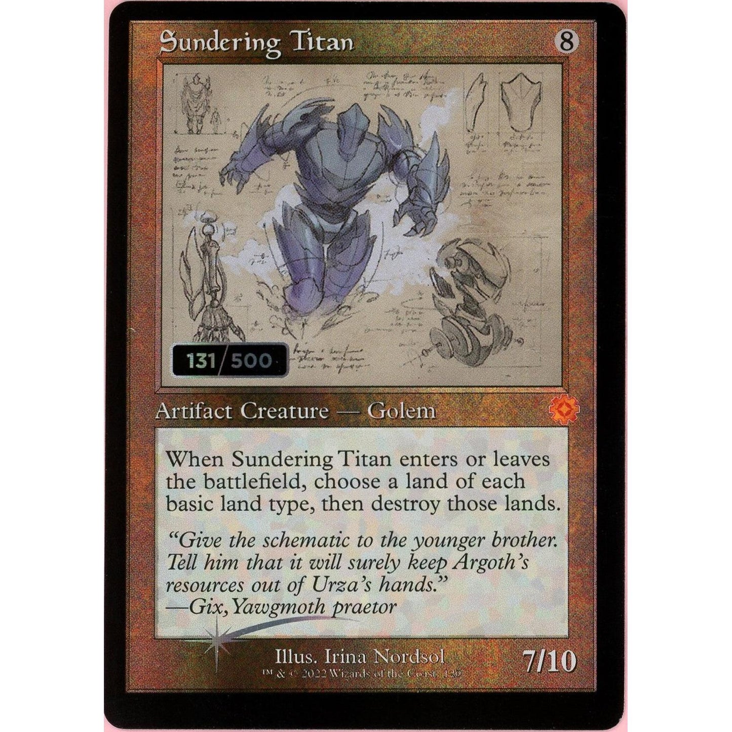 MTG Single: Sundering Titan Serialized 131/500 Brother's War Retro Artifacts NM