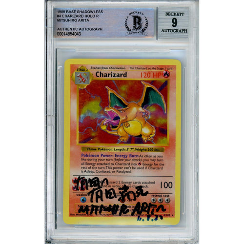 Pokemon Graded: Charizard #4 Base Set Shadowless (1999) Mitsuhiro Arita Autograph Beckett 9