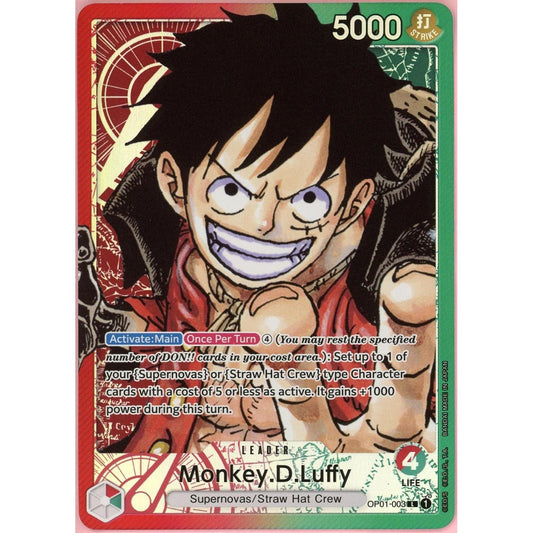 One Piece Single: Monkey D. Luffy Leader Alt Art OP01-003 Romance Dawn NM