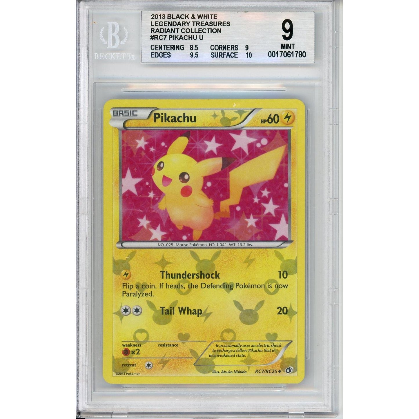 Pokemon Graded: Pikachu RC7/RC25 Legendary Treasures (2013) Radiant Holo Beckett 9