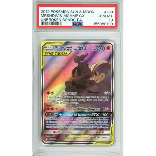 Pokemon Graded: Marshadow & Machamp GX 199/214 Sun & Moon (2019) Full Art PSA 10