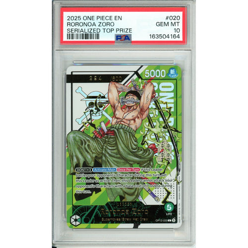 One Piece Graded: Roronoa Zoro OP12-020 Serialized Top Prize 294/600 PSA 10