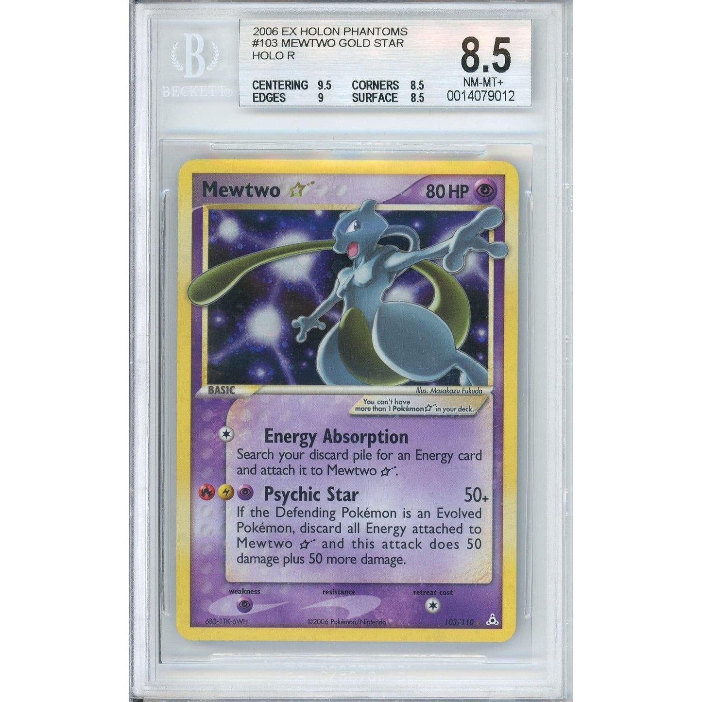 Pokemon Graded: Mewtwo Gold Star 103/110 Ex Holon Phantoms (2006) Holo Beckett 8.5