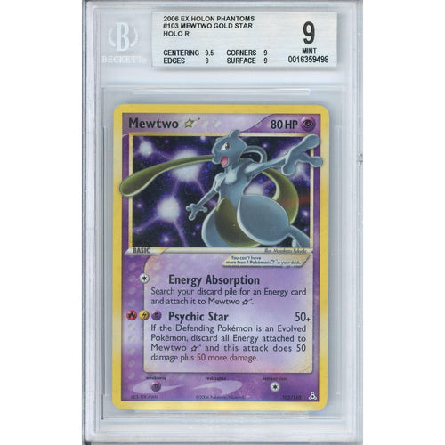 Pokemon Graded: Mewtwo Gold Star 103/110 Ex Holon Phantoms (2006) Holo Beckett 9