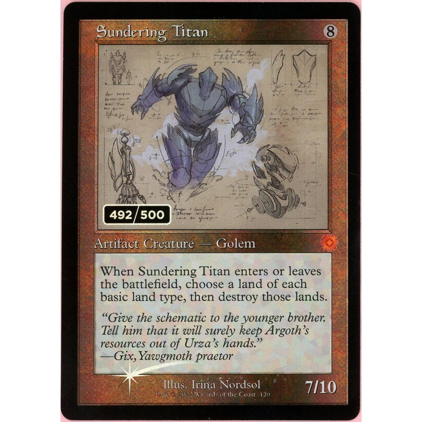 MTG Single: Sundering Titan Serialized 492/500 Brother's War Retro Artifacts NM