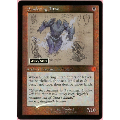 MTG Single: Sundering Titan Serialized 492/500 Brother's War Retro Artifacts NM