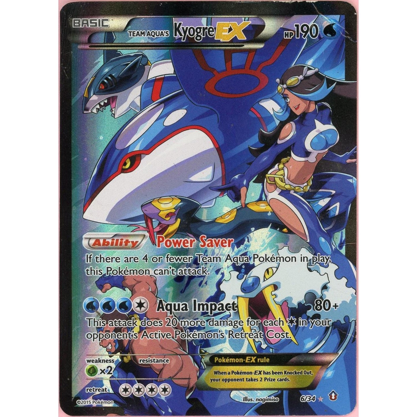 Pokemon Single: Team Aqua's Kyogre EX 6/34 Double Crisis (2015) Holo DMG