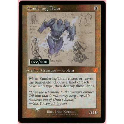 MTG Single: Sundering Titan Serialized 72/500 Brother's War Retro Artifacts NM