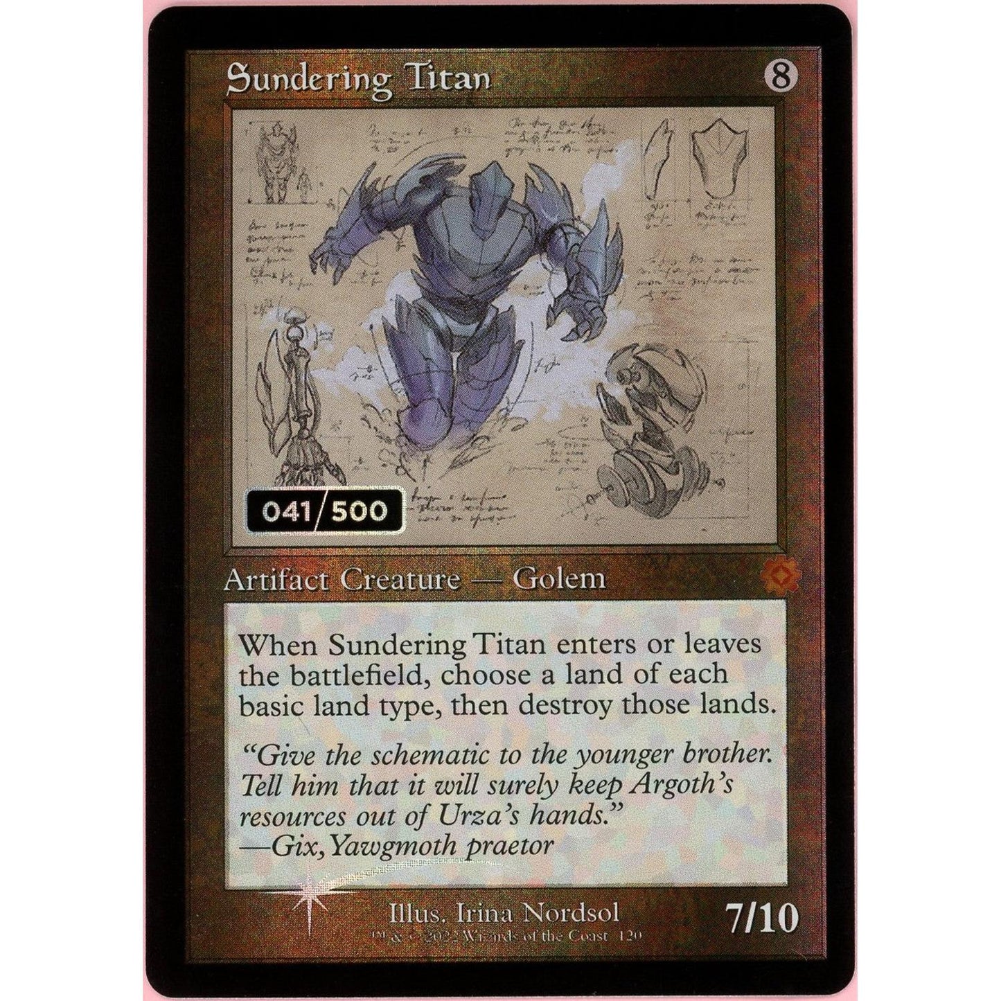 MTG Single: Sundering Titan Serialized 41/500 Brother's War Retro Artifacts NM