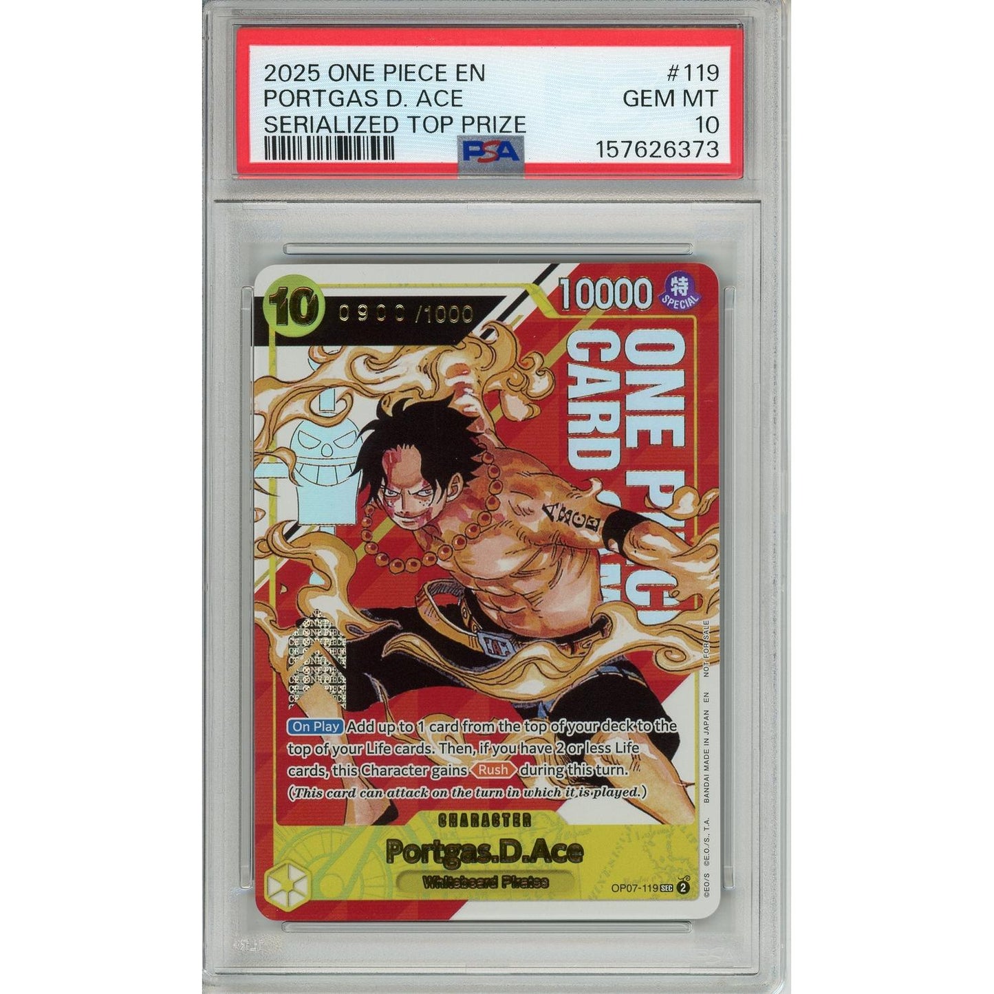 One Piece Graded: Portgas D. Ace OP07-119 Serialized Top Prize PSA 10