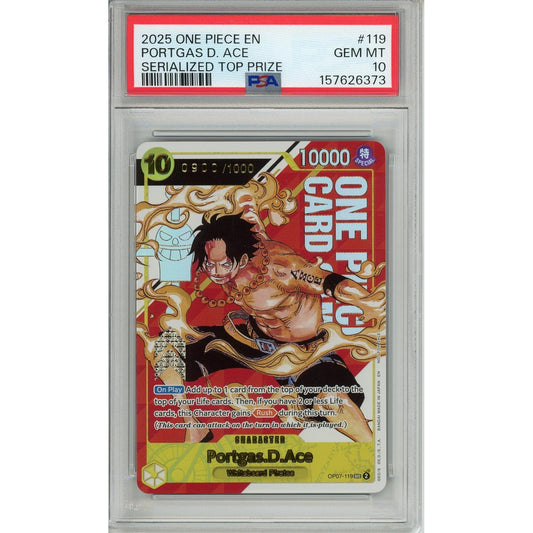 One Piece Graded: Portgas D. Ace OP07-119 Serialized Top Prize PSA 10