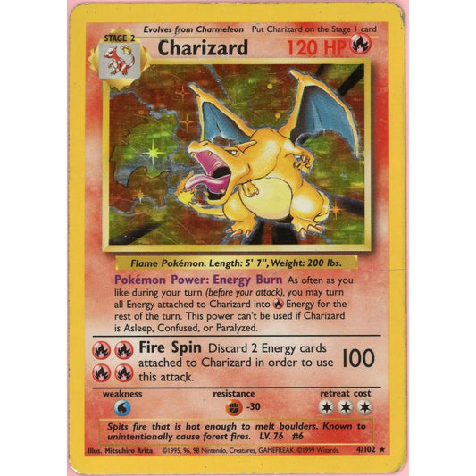 Pokemon Single: Charizard 4/102 Base Set (1999) Holo DMG