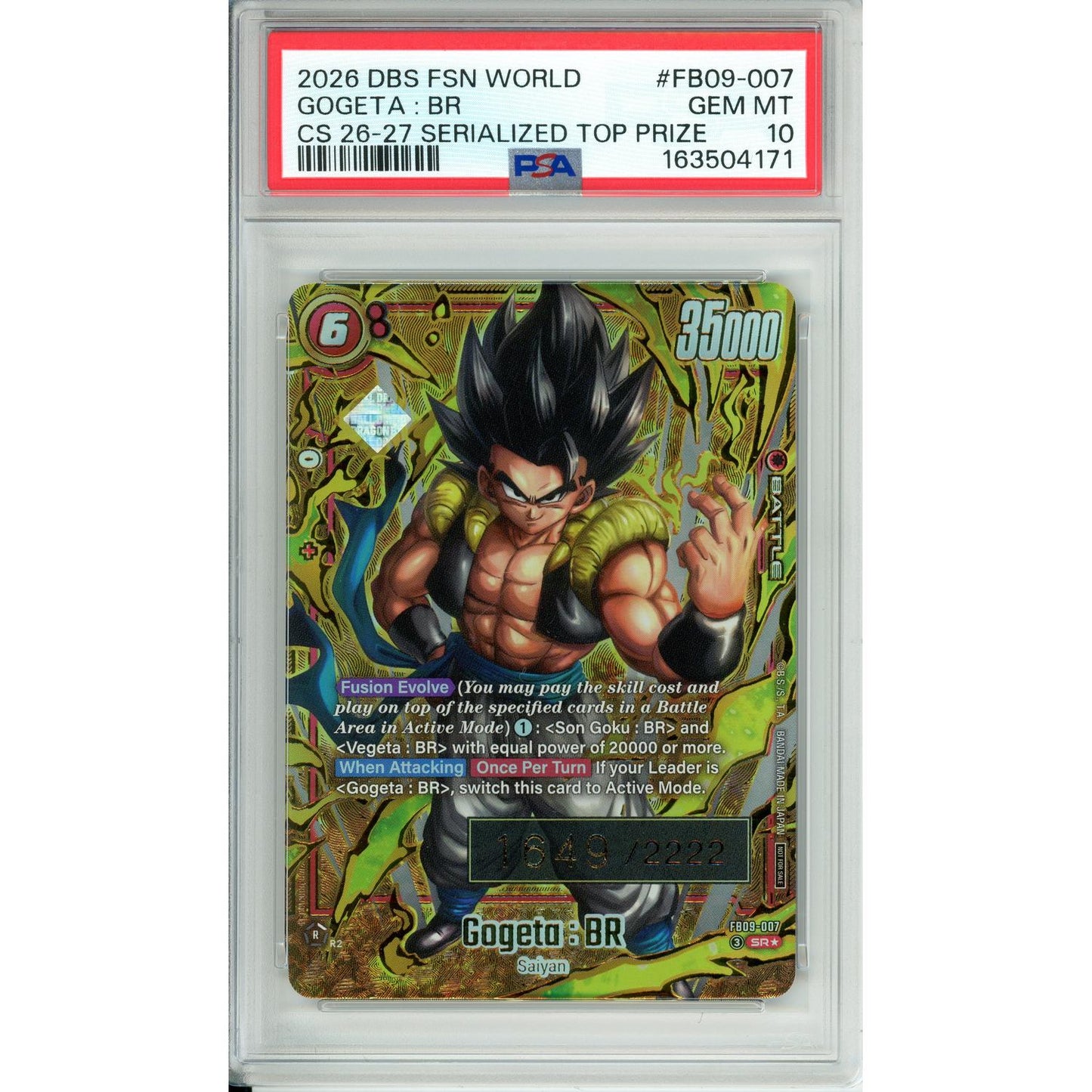 Dragon Ball Graded: Gogeta: BR Serialized Top Prize #FB09-007 (2026) PSA 10