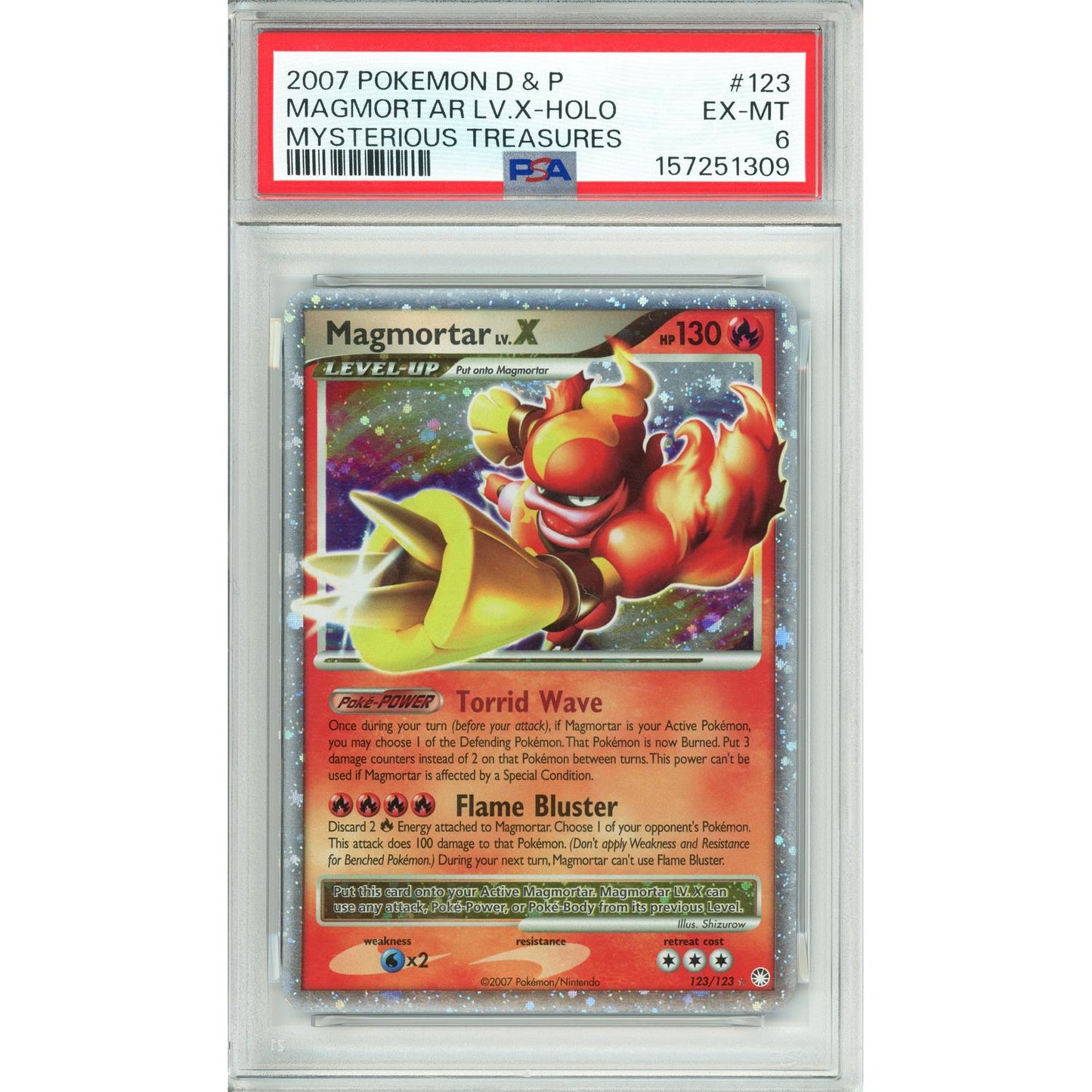 Pokemon Graded: Magmortar LV. X 123/123 Mysterious Treasures (2007) PSA 6