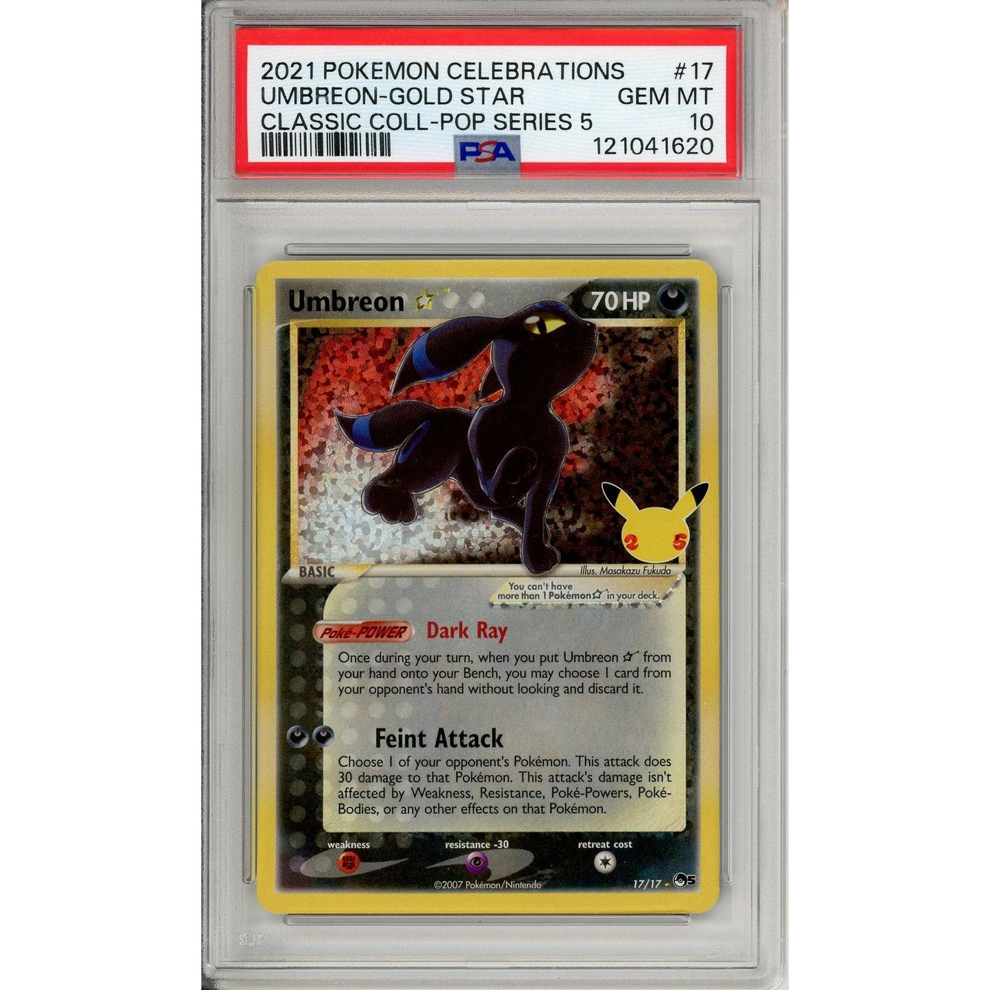 Pokemon Graded: Umbreon Gold Star 17/17 Celebrations Classic Collection POP Series 5 (2021) Holo PSA 10