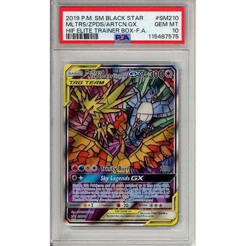 Pokemon Graded: Moltres & Zapdos & Articuno #SM210 Hidden Fates ETB Promo (2019) Full Art Holo PSA 10