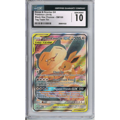 Pokemon Graded: Eevee & Snorlax GX #SM169 Tag Team Promo (2019) Holo CGC 10