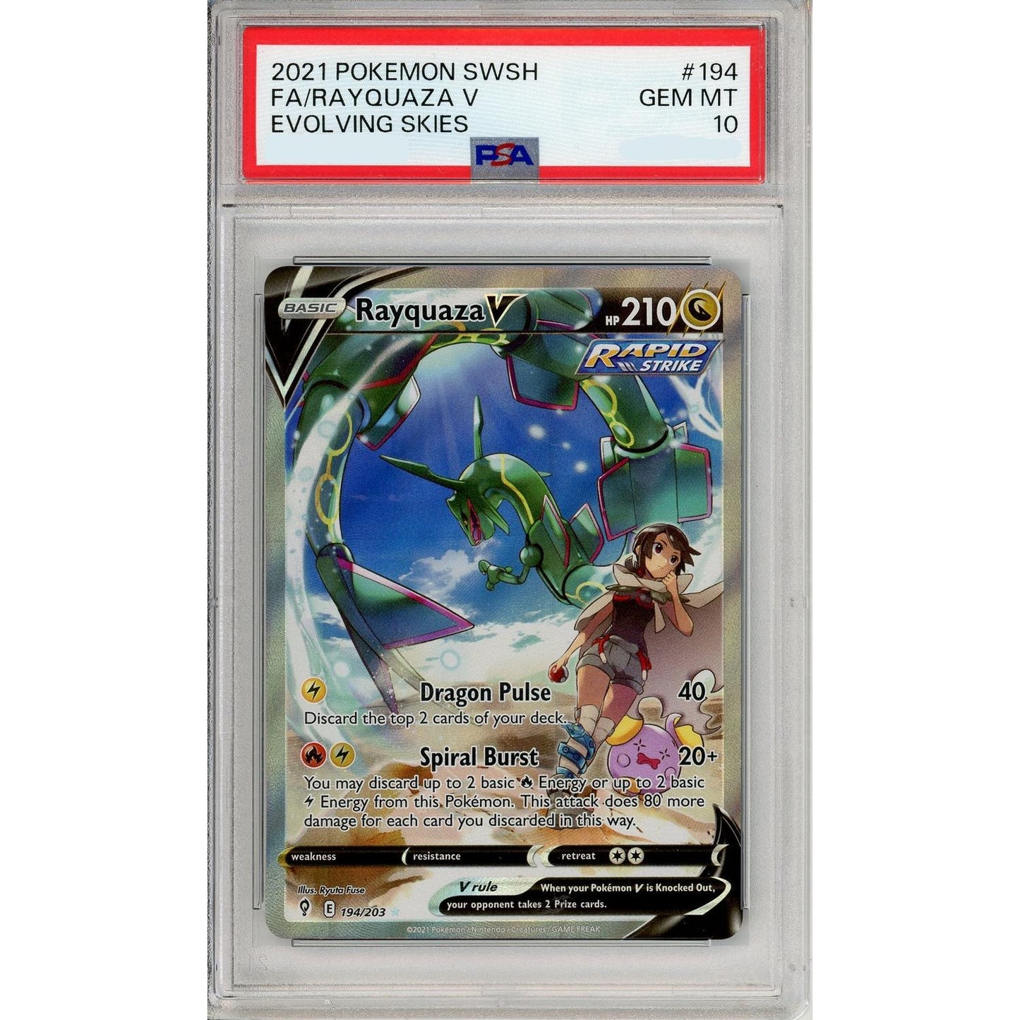 Pokemon Graded: Rayquaza V 194/203 Evolving Skies (2021) Full Art Holo PSA 10