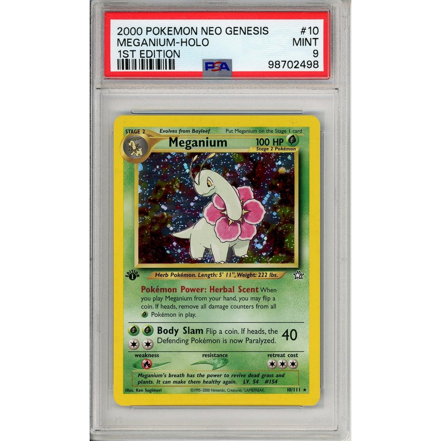 Pokemon Graded: Meganium 1st Edition 10/111 Neo Genesis (2000) Holo PSA 9