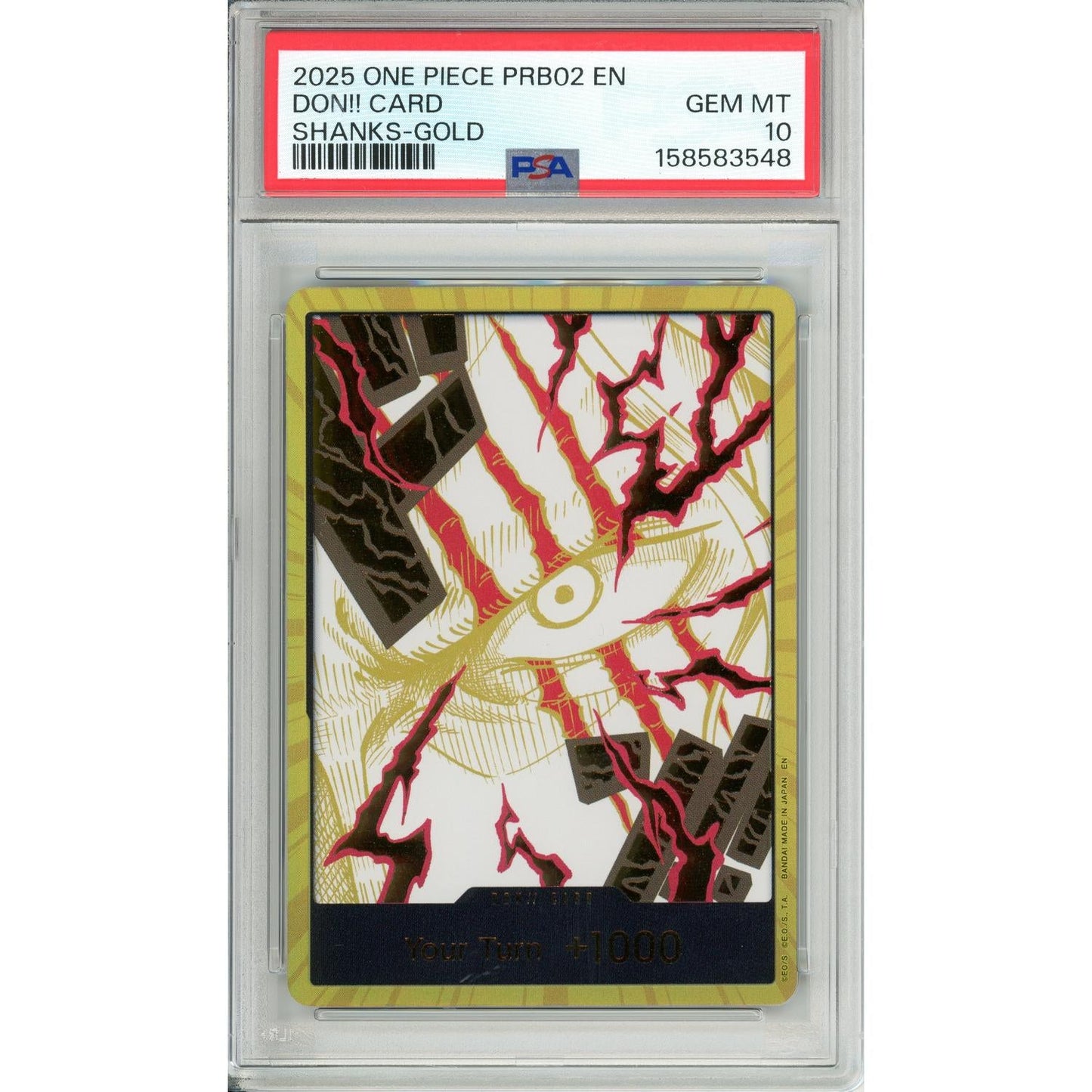 One Piece Graded: Don!! Card Shanks Gold PRB02 (2025) PSA 10