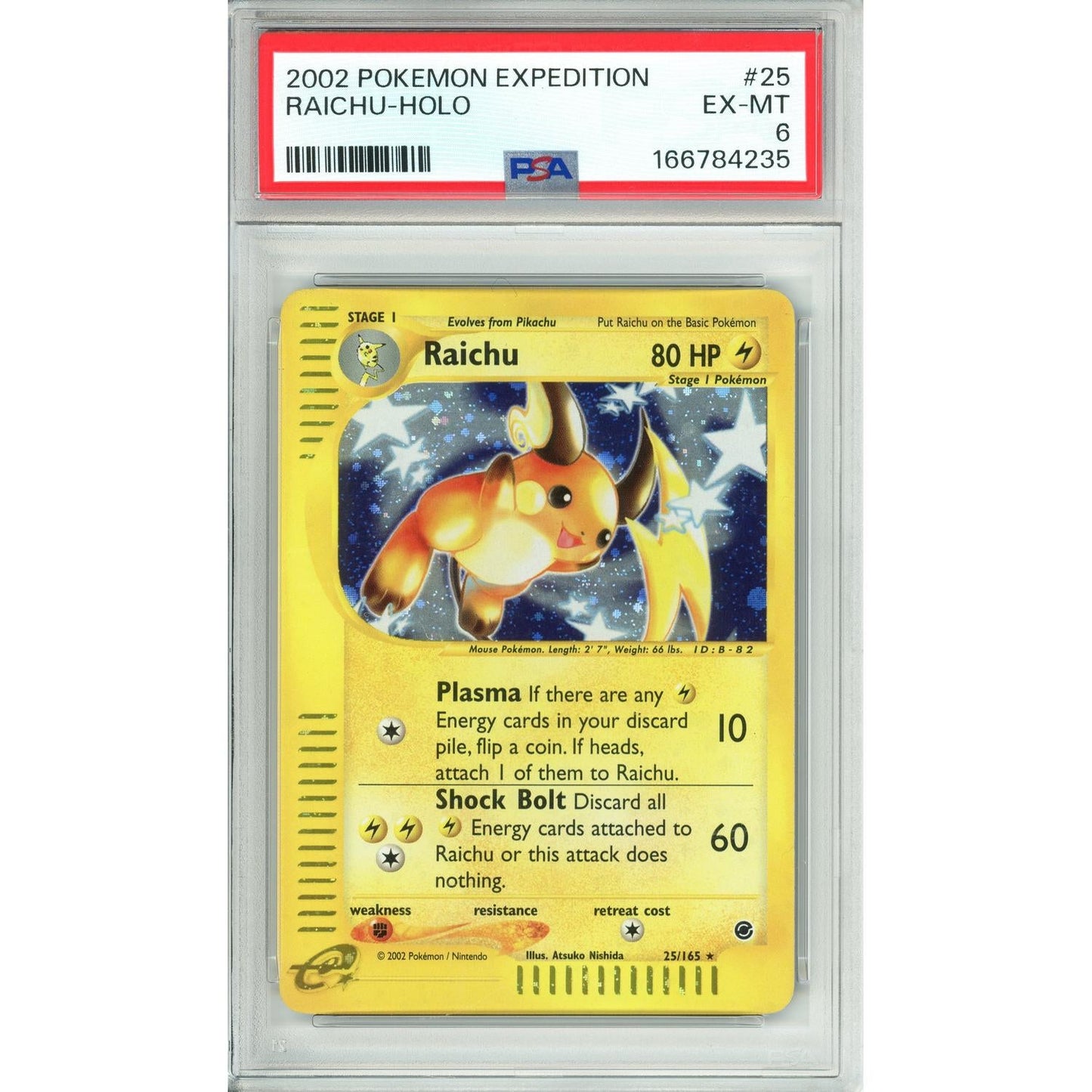 Pokemon Graded: Raichu 25/165 Expedition (2002) Holo PSA 6