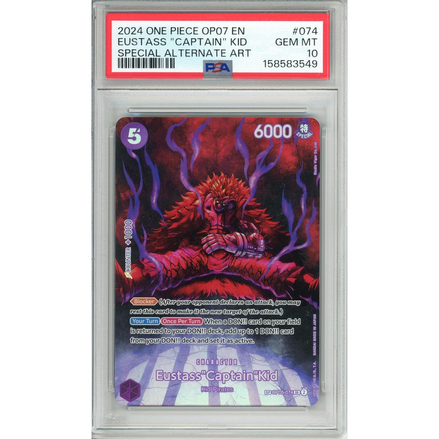 One Piece Graded: Eustass "Captain" Kid OP05-074 Special Alternate Art PSA 10