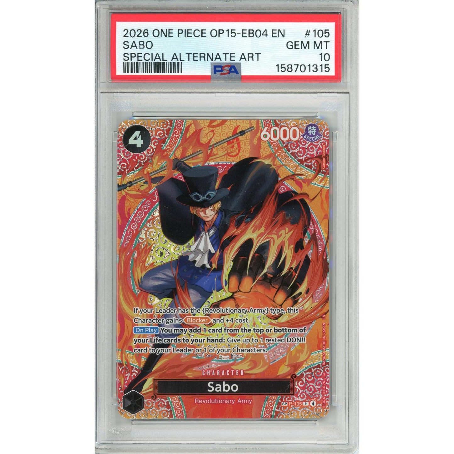 One Piece Graded: Sabo P-105 Special Alternate Art (2026) PSA 10