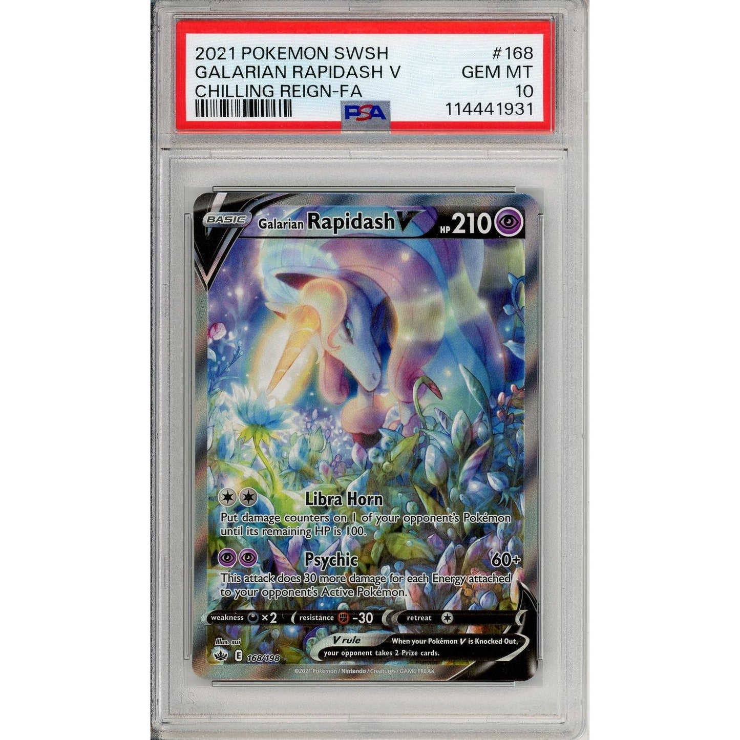 Pokemon Graded: Galarian Rapidash V 168/198 Chilling Reign (2021) Full Art Holo PSA 10