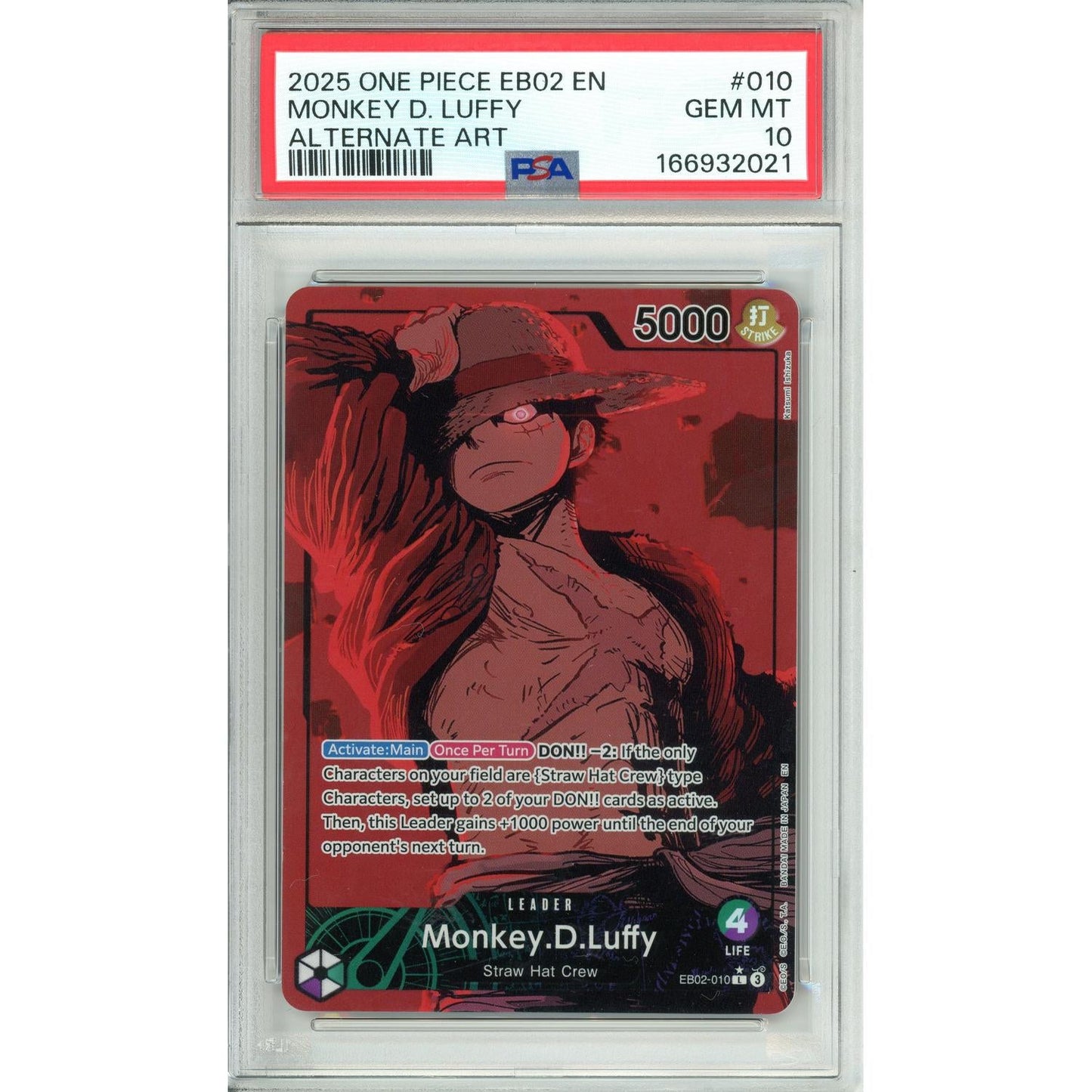 One Piece Graded: Monkey D. Luffy EB02 Leader Alternate Art (2025) PSA 10