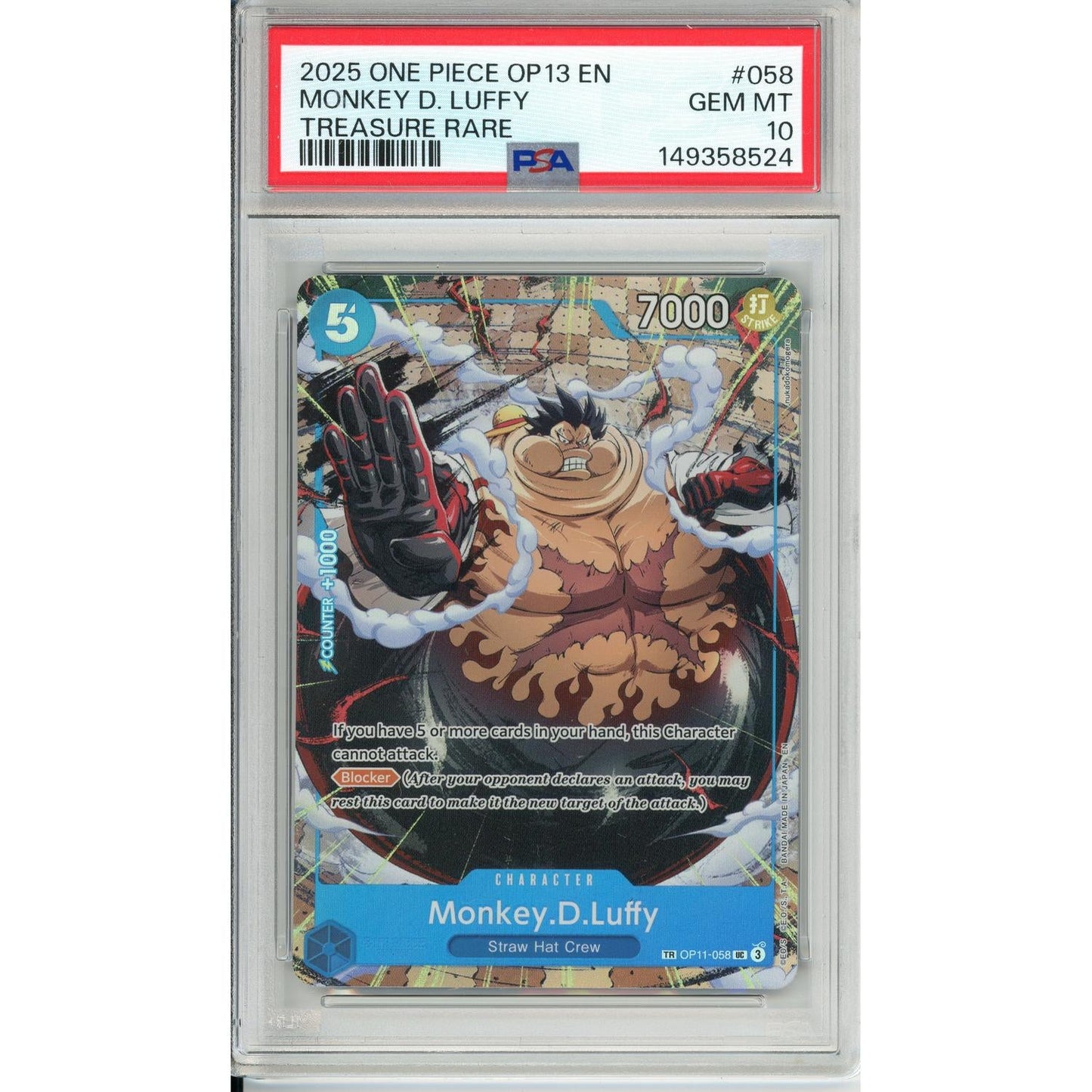One Piece Graded: Monkey D. Luffy OP11-058 Treasure Rare PSA 10