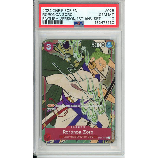 One Piece Graded: Roronoa Zoro OP01-025 1st Anniversary Set (2024) PSA 10