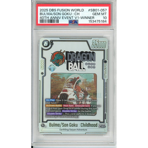 Dragon Ball Graded: Bulma / Son Goku: Childhood SB01-057 40th Anniversary Winner PSA 10