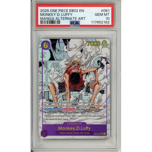 One Piece Graded: Luffy Manga Alt Art EB02-061 Extra Booster 25th Collection PSA 10